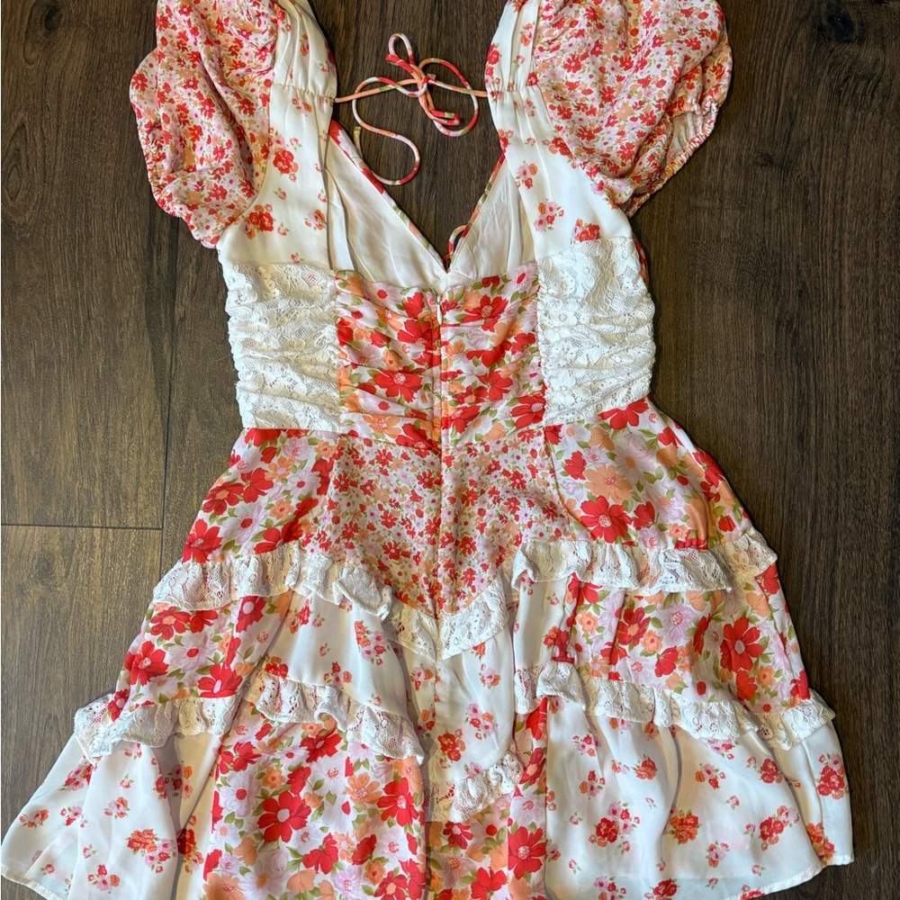 Altar'd State Floral Dress with Lace in Red and Pink - Picture 2 of 5